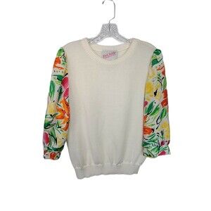 Vintage WORK HABITS Sweater‎ Tropical Flower Sleeves 80's S/M